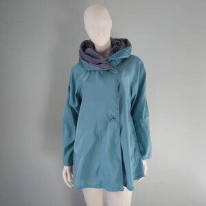 Vintage 90’s Mycra Pac Teal & Dark Green Reversible Pleated Hood Raincoat - M